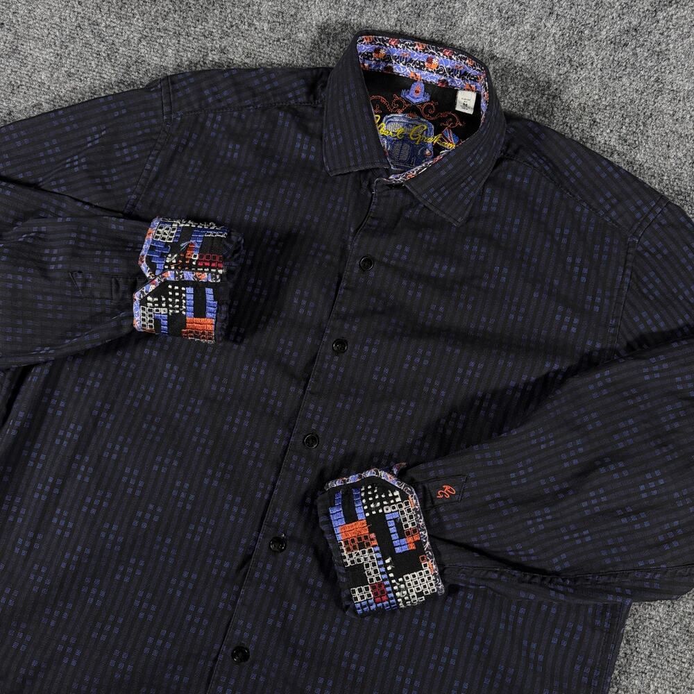 Robert Graham Mens M Classic Fit Check Button Up Shirt Flip Cuff Blue Black